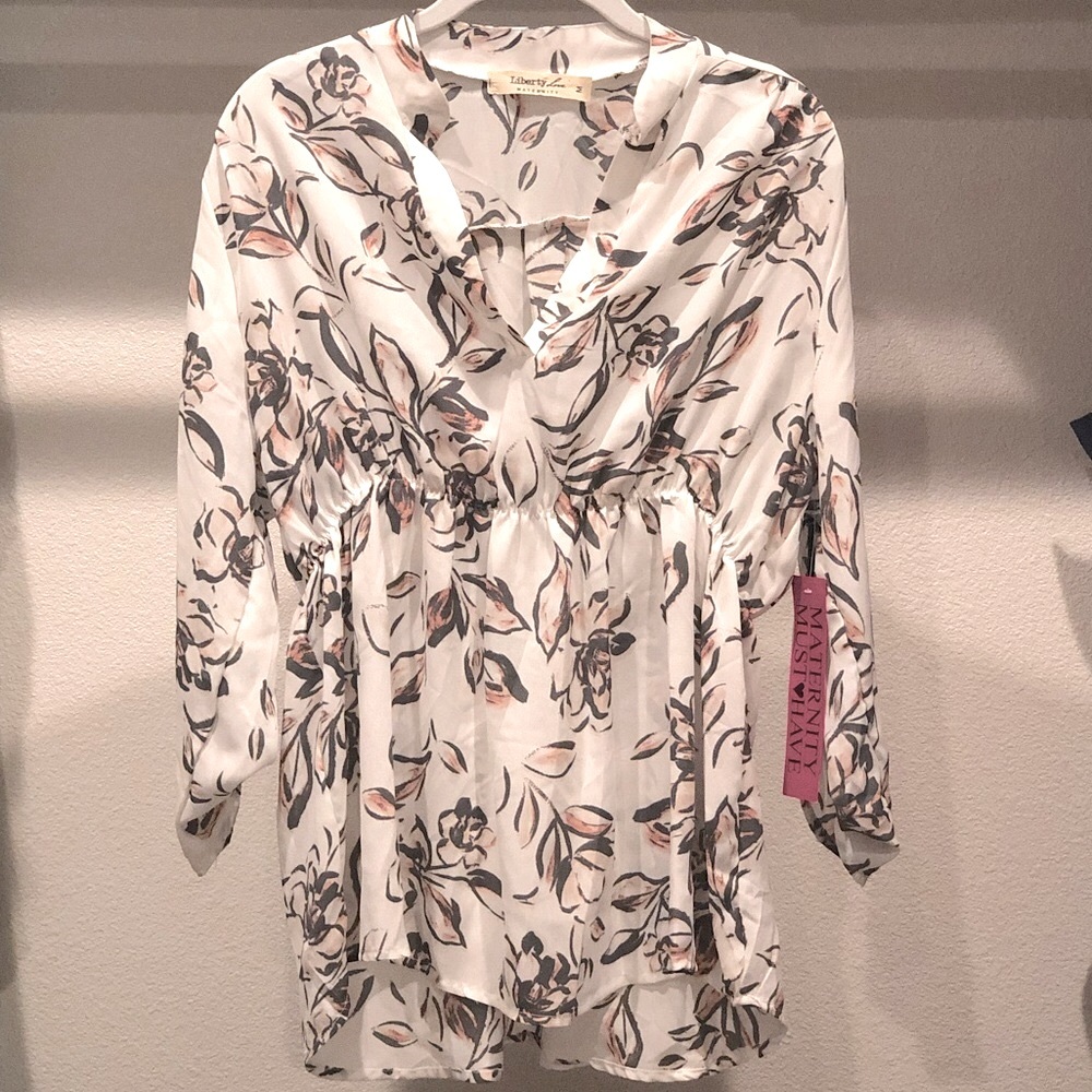 NWT Liberty Love Maternity Abstract Floral Blouse, Sz Med